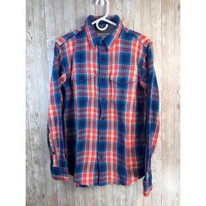 Outerknown Flannel Button Up Shirt Mens S Blue Salmon‎ Plaid Long Sleeve NEW